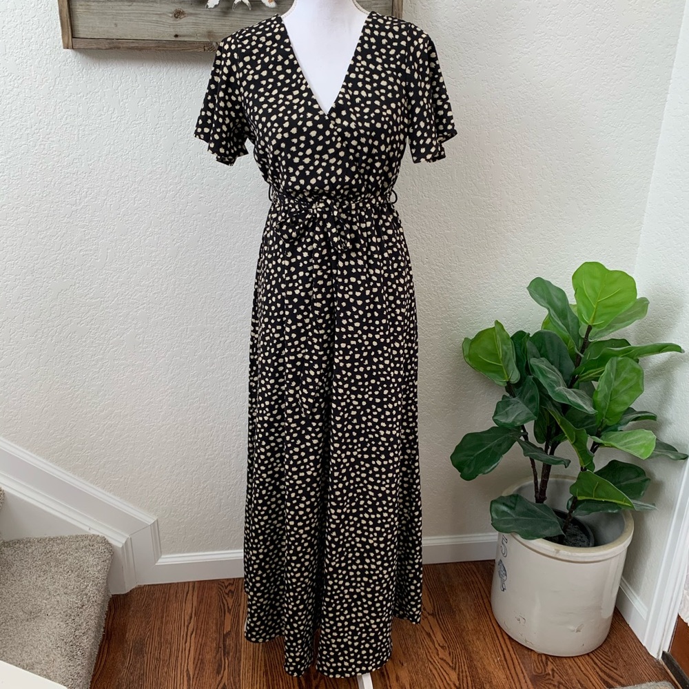 Carly Jean black tan faux wrap maxi dress size M